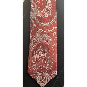 Geoffrey Beene Hand Made Modern 100% Silk Color Paisley Tie Fun Red Gray